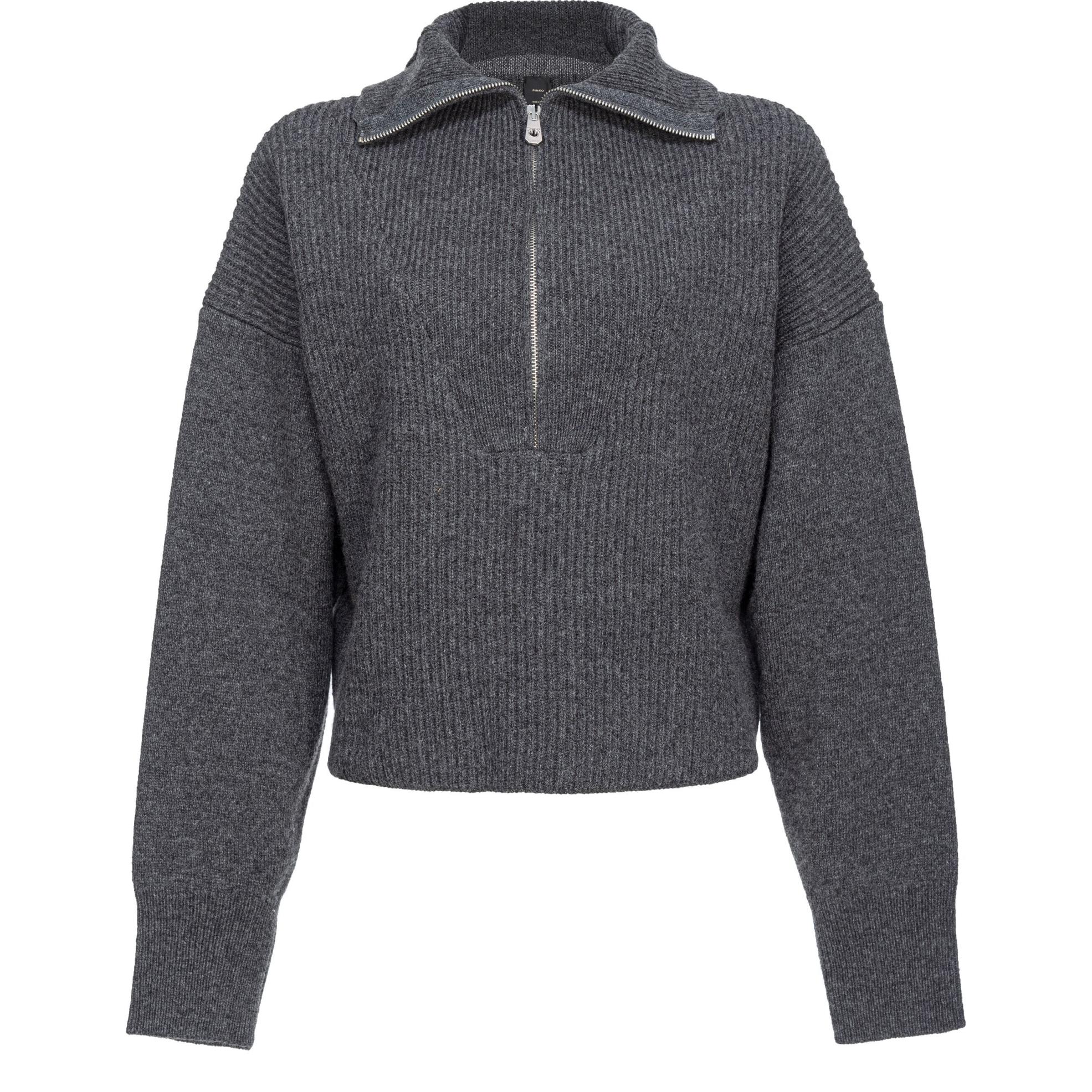 (Women) PINKO FW24  Oversized Drop Shoulder Knit Sweater in Dark Gray. 104061A1CH-I76