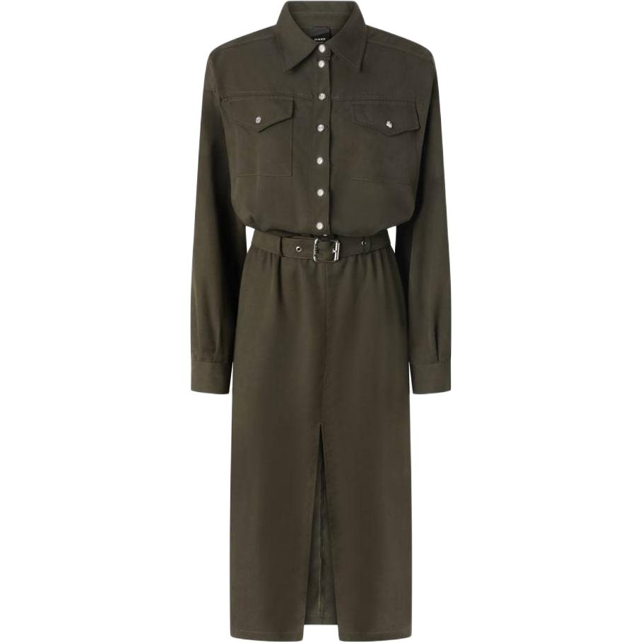 (Women) PINKO Green Solid Color Collared Long Sleeve Maxi Dress for Women 104147A24H-X86