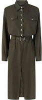 (Women) PINKO Green Solid Color Collared Long Sleeve Maxi Dress for Women 104147A24H-X86 (Women) PINKO Green Solid Color Collared Long Sleeve Maxi Dress for Women 104147A24H-X86