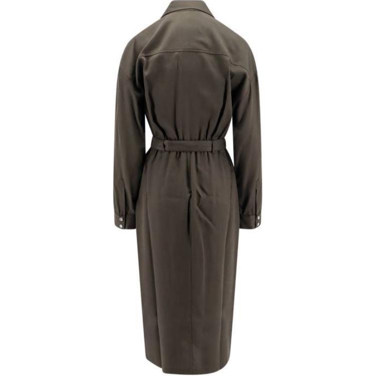 (Women) PINKO Green Solid Color Collared Long Sleeve Maxi Dress for Women 104147A24H-X86 圖 3