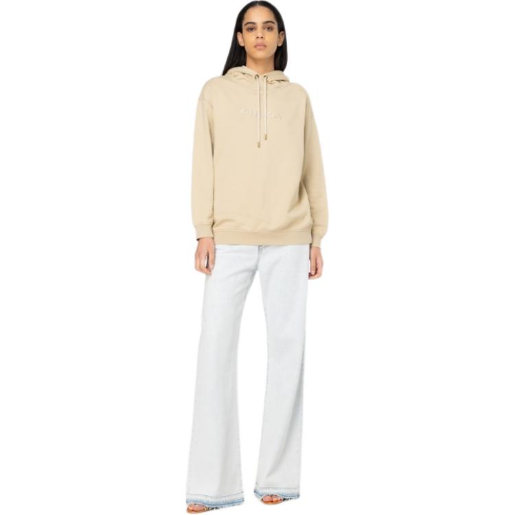 (Women) Pinko Khaki Pullover Hoodie with Embroidered Letter Design 101685A1N7-C32