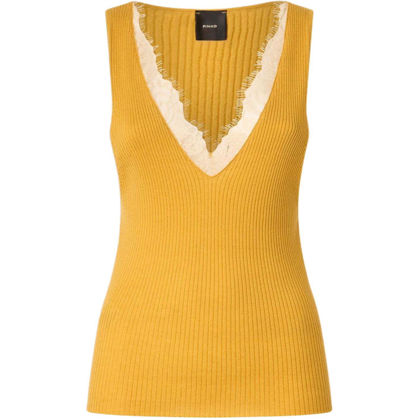 (Women) PINKO Lace-Trim Silk Cashmere Sleeveless Top 107266A3I0-H61