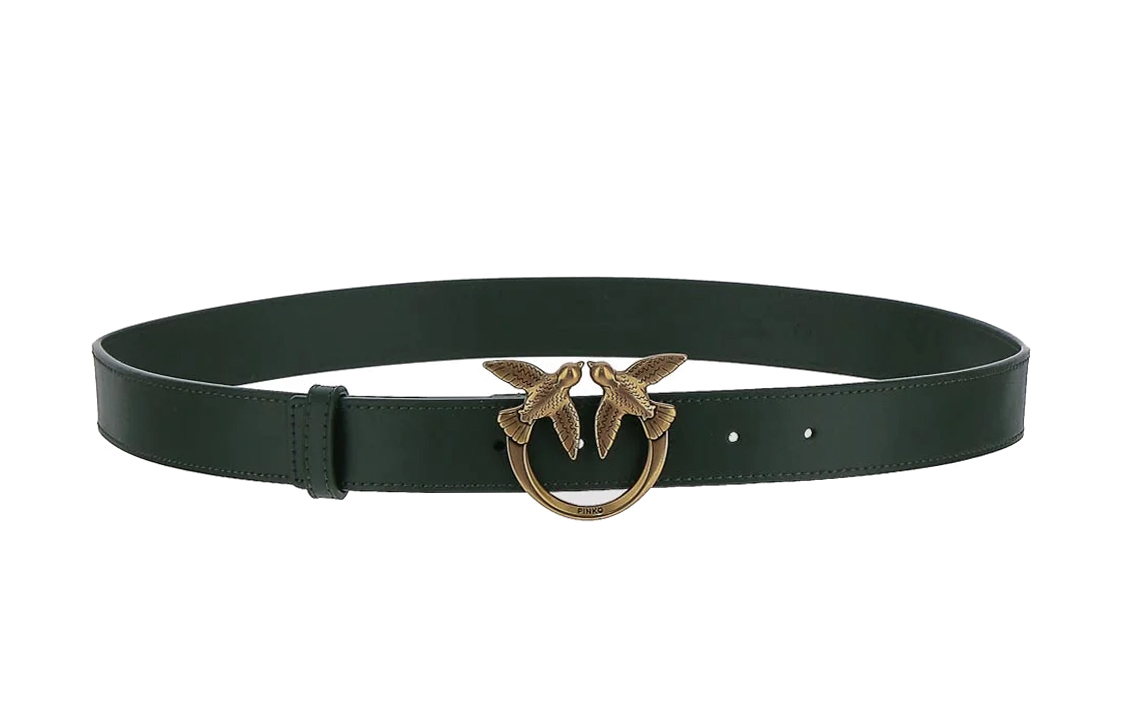 (Women) PINKO Logo Plaque Green Leather Belt for Women, 2.5CM Wide. 1H212QY5H7X67Q