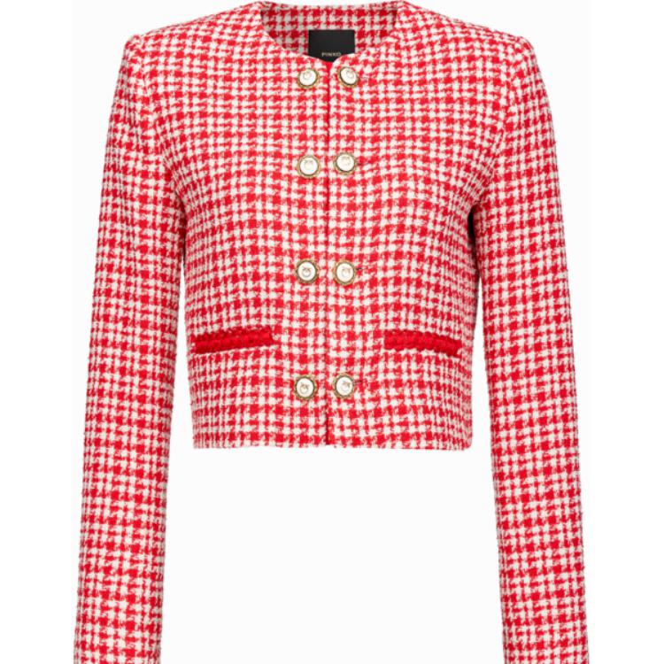 (Women) Pinko Pink Houndstooth Double-Breasted Cropped Jacket 100835A0KK-RZ1