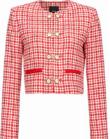 (Women) Pinko Pink Houndstooth Double-Breasted Cropped Jacket 100835A0KK-RZ1 (Women) Pinko Pink Houndstooth Double-Breasted Cropped Jacket 100835A0KK-RZ1