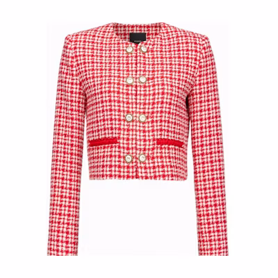 (Women) Pinko Pink Houndstooth Double-Breasted Cropped Jacket 100835A0KK-RZ1