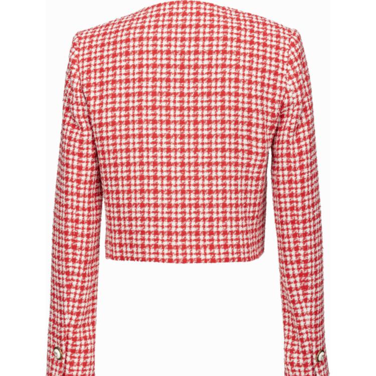 Lookbook (W) Pinko Jaket Crop Double-Breasted Motif Houndstooth Warna Pink 100835A0KK-RZ1