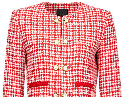 (W) Pinko Jaket Crop Double-Breasted Motif Houndstooth Warna Pink 100835A0KK-RZ1 Shop (W) Pinko Jaket Crop Double-Breasted Motif Houndstooth Warna Pink 100835A0KK-RZ1