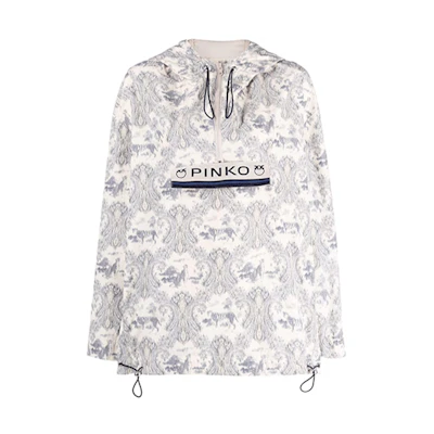 (Women) PINKO SS22 Grey Logo Print Hooded Jacket 1G175-ZY7SL-CE6