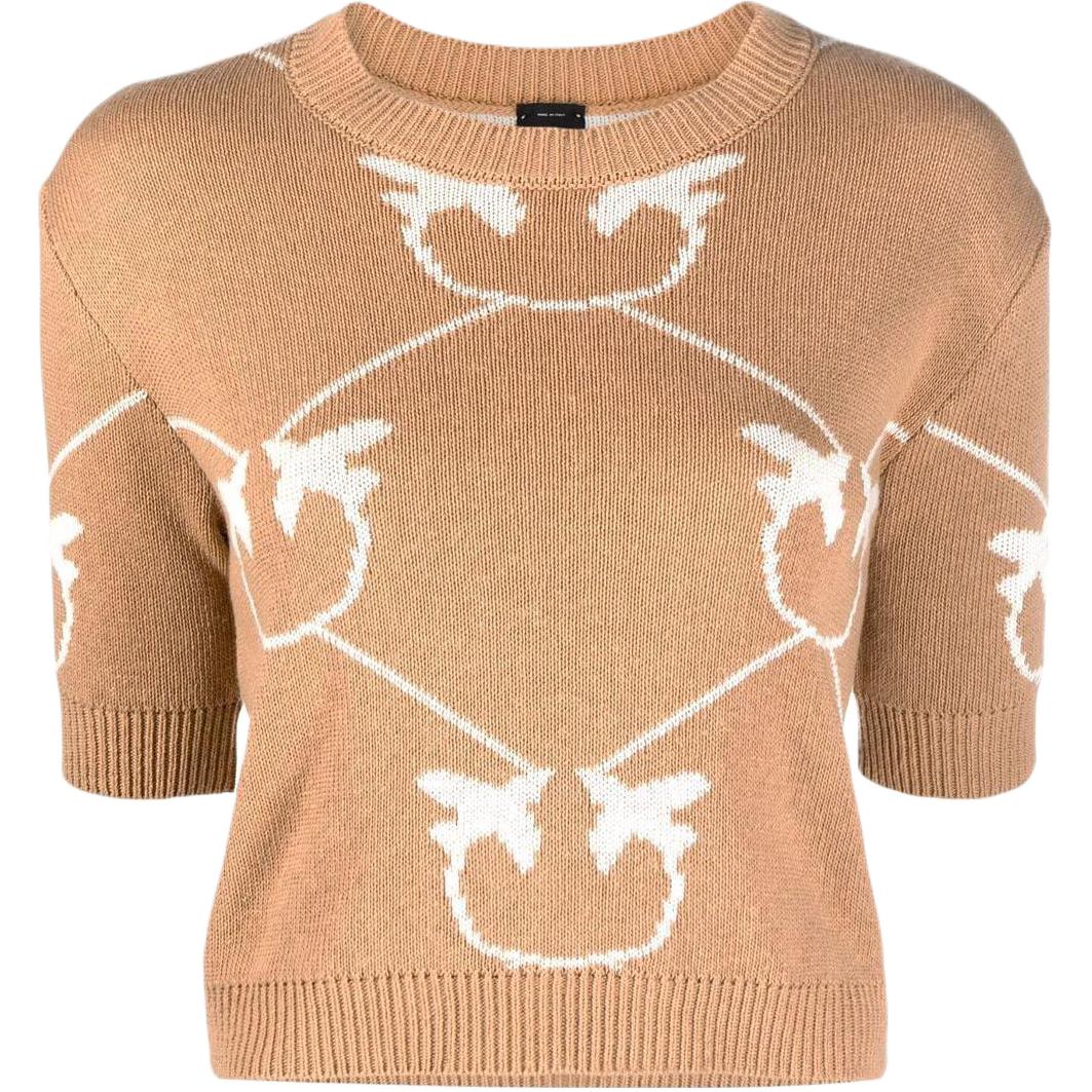 (Women) PINKO SS22  Jacquard Short Sleeve Sweater Brown 1G17D5Y7VF-MZ2