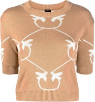 (Women) PINKO SS22 Jacquard Short Sleeve Sweater Brown 1G17D5Y7VF-MZ2 (Women) PINKO SS22 Jacquard Short Sleeve Sweater Brown 1G17D5Y7VF-MZ2