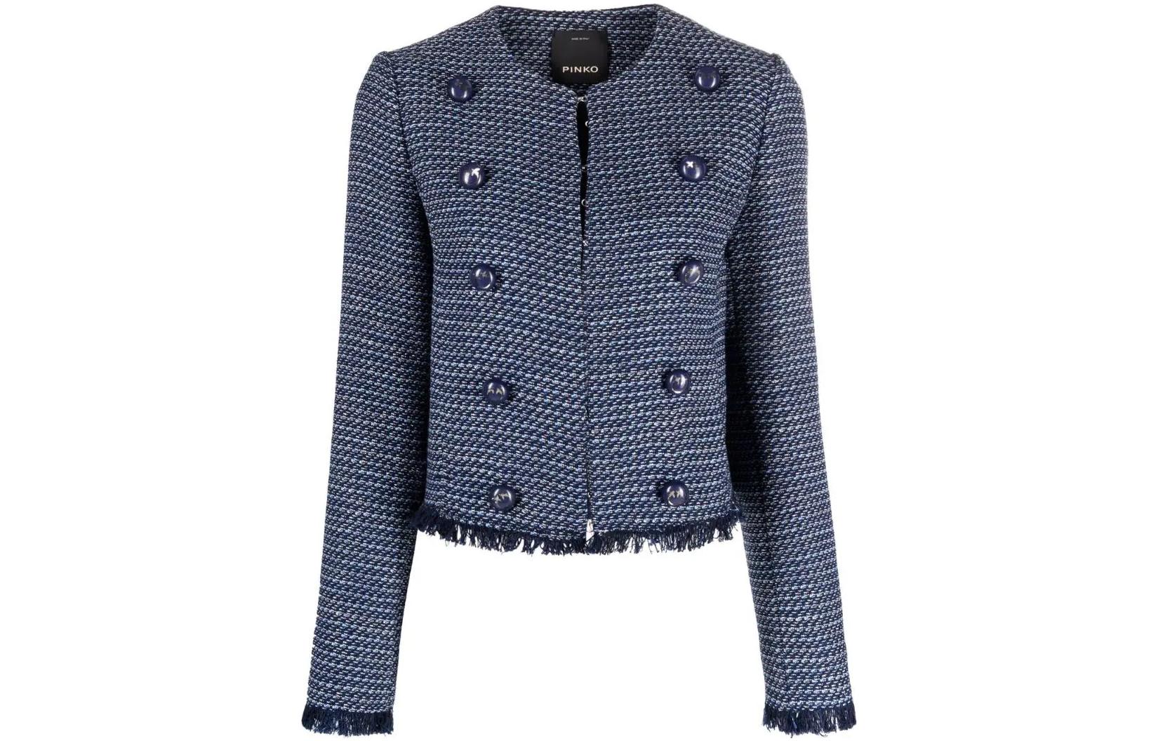 (Women) PINKO SS22 Double-Breasted Faux Shearling Jacket Navy Blue  Outerwear 1G173R8737-EE3