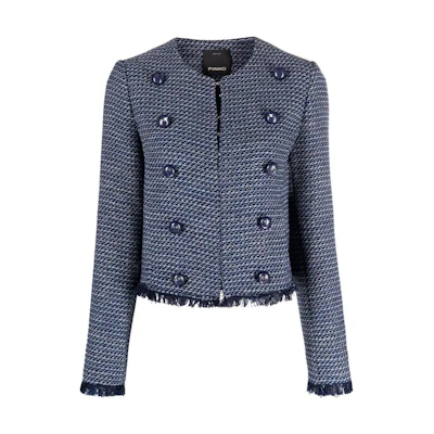 (Women) PINKO SS22 Double-Breasted Faux Shearling Jacket Navy Blue Outerwear 1G173R8737-EE3