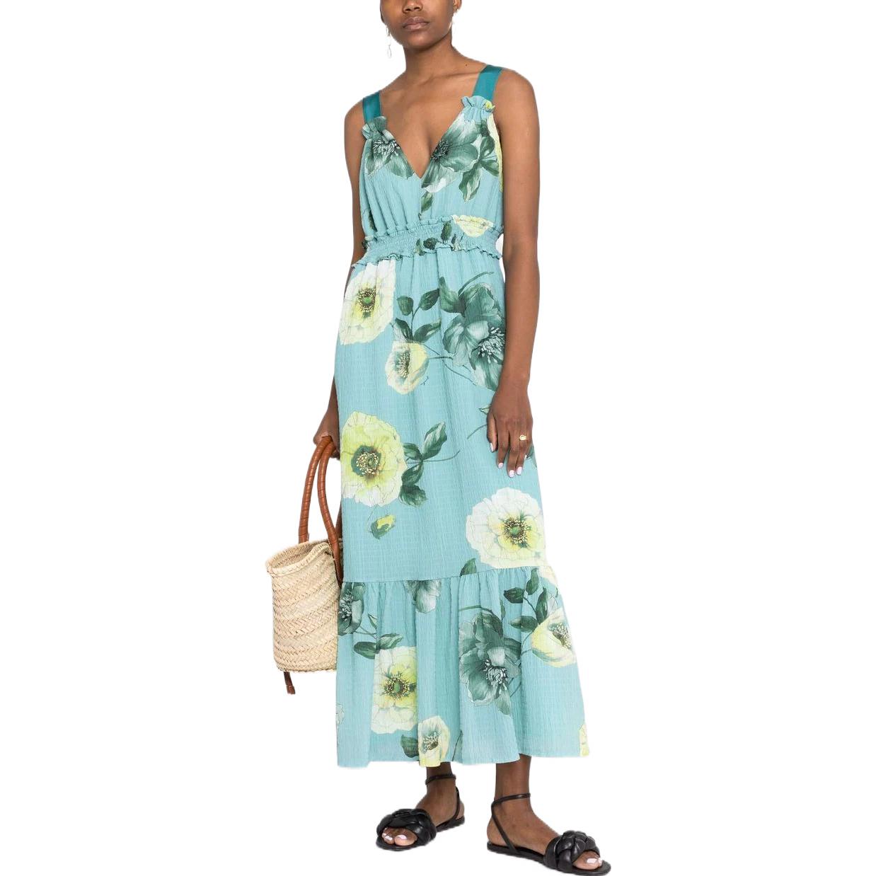 Lookbook (W) PINKO SS22 无袖绿色花卉印花中长连衣裙 时尚款式 1G17KZY7XR-S1H