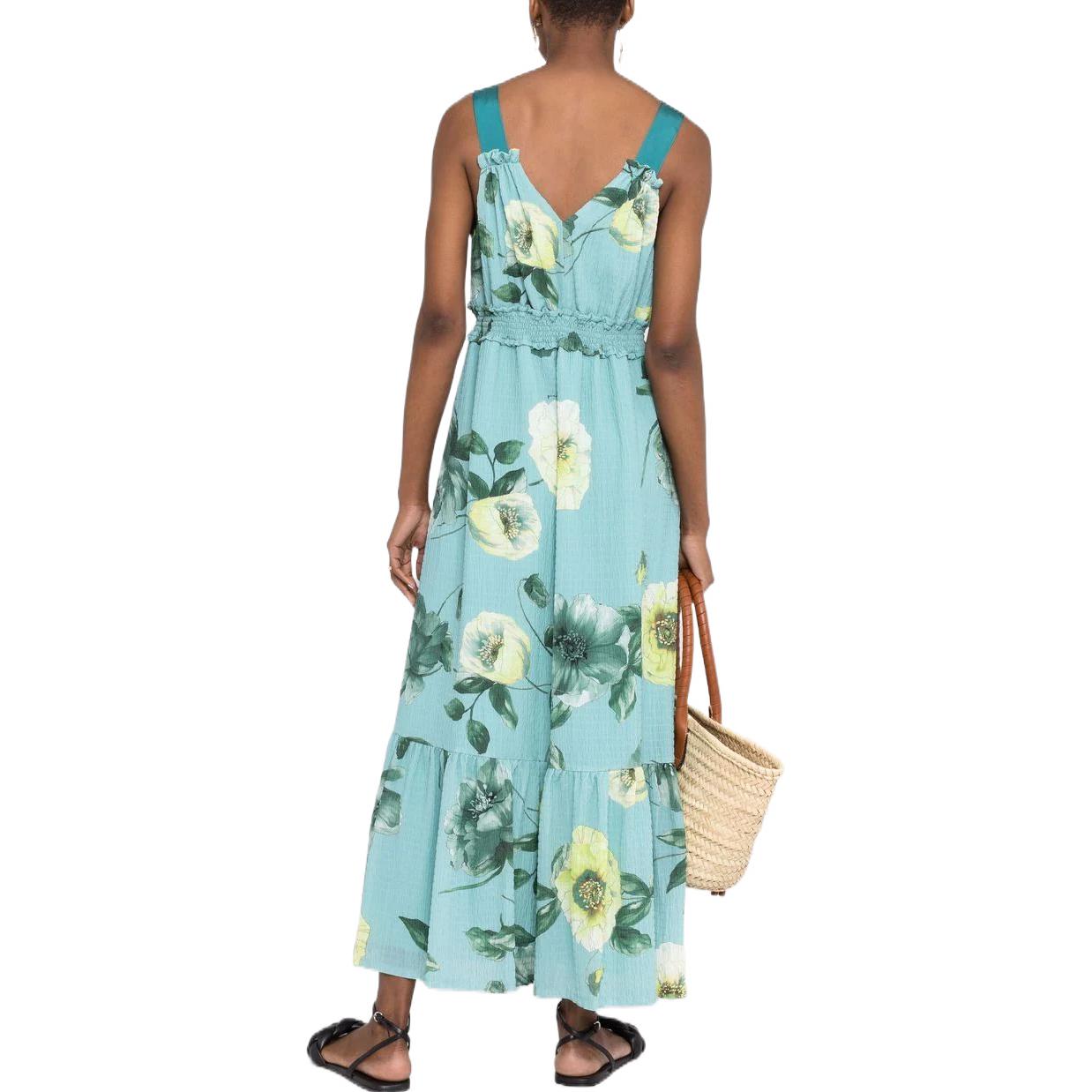 Shop (W) PINKO SS22 无袖绿色花卉印花中长连衣裙 时尚款式 1G17KZY7XR-S1H