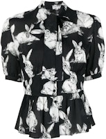 (Women) PINKO SS23 Black Cartoon Rabbit Print Button-Up Shirt. 100911A0PG-ZIK (Women) PINKO SS23 Black Cartoon Rabbit Print Button-Up Shirt. 100911A0PG-ZIK