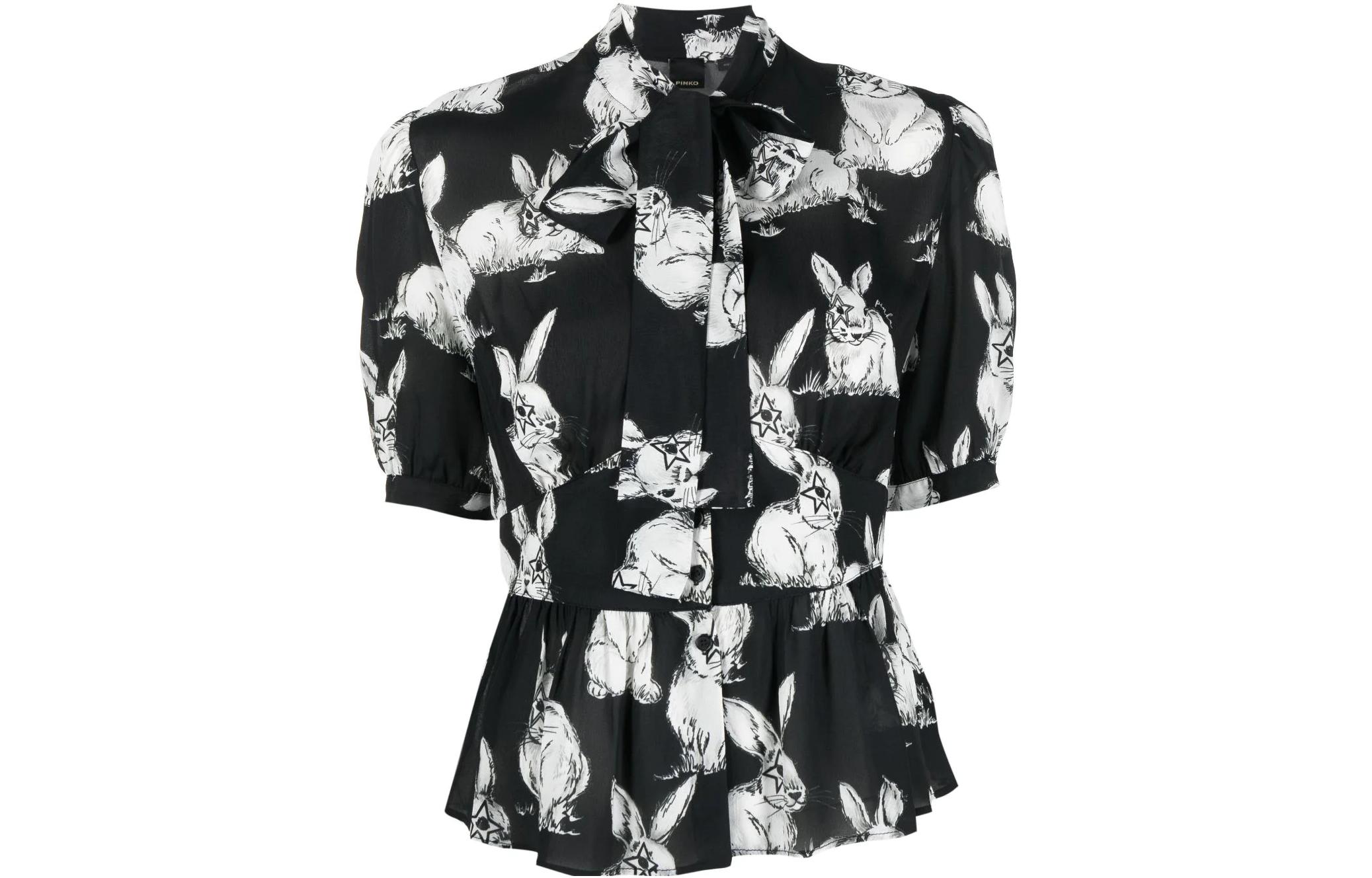 Order (W) PINKO SS23 黑色卡通兔子印花襯衫. 100911A0PG-ZIK