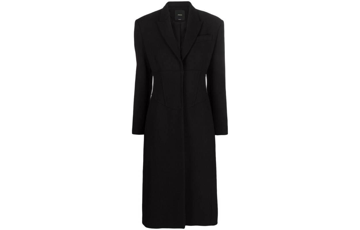 Order (W) PINKO SS23 블랙 루즈핏 칼라 긴팔 코트. 101979A07OZ99