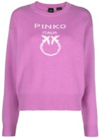 (Women) PINKO SS23 Knit Sweater Rose Pink with Logo Print Crewneck Pullover. 100414Y7Z4-O31 (Women) PINKO SS23 Knit Sweater Rose Pink with Logo Print Crewneck Pullover. 100414Y7Z4-O31