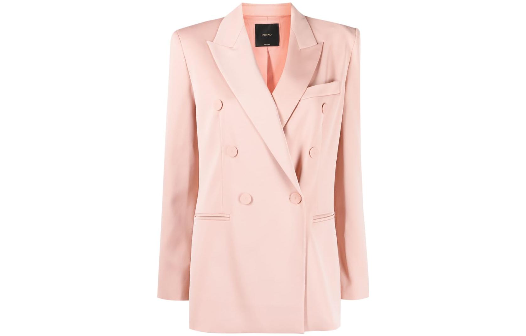 (Women) PINKO SS23  Pink Double-Breasted Long-Sleeve Blazer 100036A0GH-O36