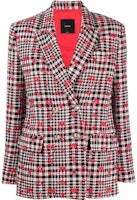 (Women) PINKO SS23 Red Plaid Logo Embroidered Long Sleeve Blazer. 100642-A0N2-ZF6 (Women) PINKO SS23 Red Plaid Logo Embroidered Long Sleeve Blazer. 100642-A0N2-ZF6