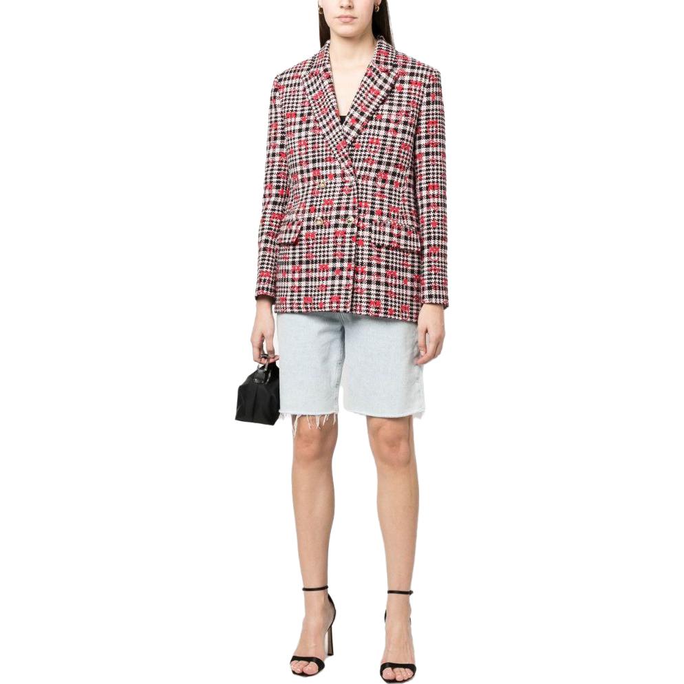 Lookbook (W) PINKO SS23 レッド プレイド ロゴ 刺繍入り 長袖 ブレザー. 100642-A0N2-ZF6