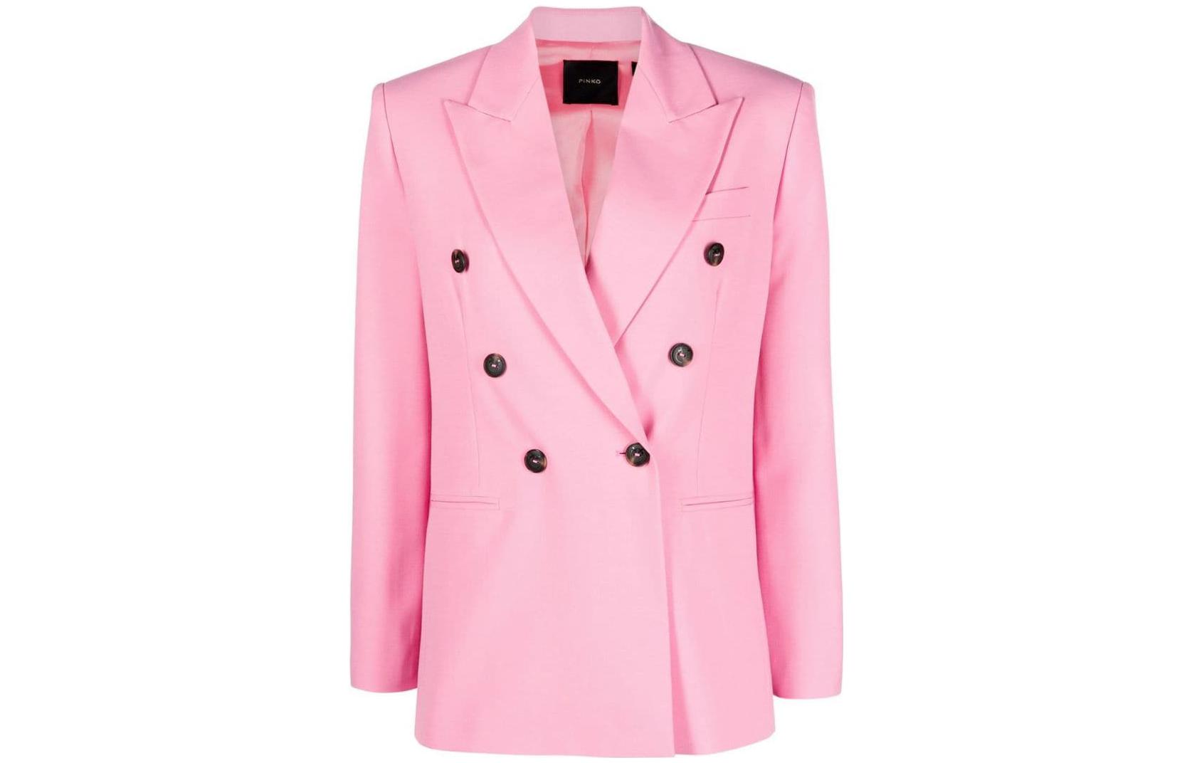 (Women) PINKO SS23  Solid Double-Breasted Blazer - Pink. 100036A0IH-N50