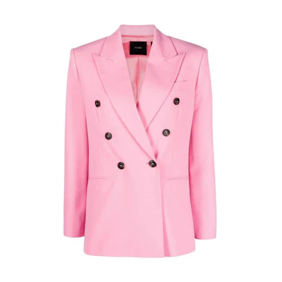 (Women) PINKO SS23 Solid Double-Breasted Blazer - Pink. 100036A0IH-N50