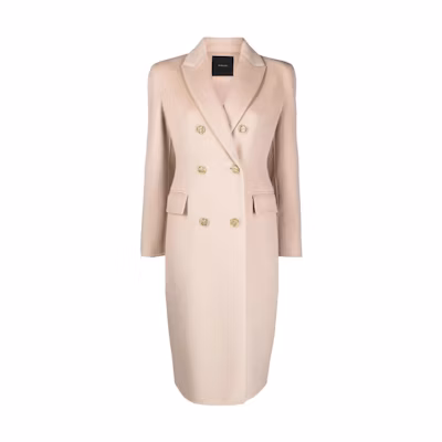 (Women) PINKO SS23 Solid Double-Breasted Mid-Length Coat in Light Beige. 101636Y27P-D46