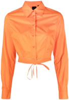 (Women) PINKO SS23 Solid Tie-Front Button-Up Long Sleeve Shirt Orange 100697Y6VW-A71 (Women) PINKO SS23 Solid Tie-Front Button-Up Long Sleeve Shirt Orange 100697Y6VW-A71