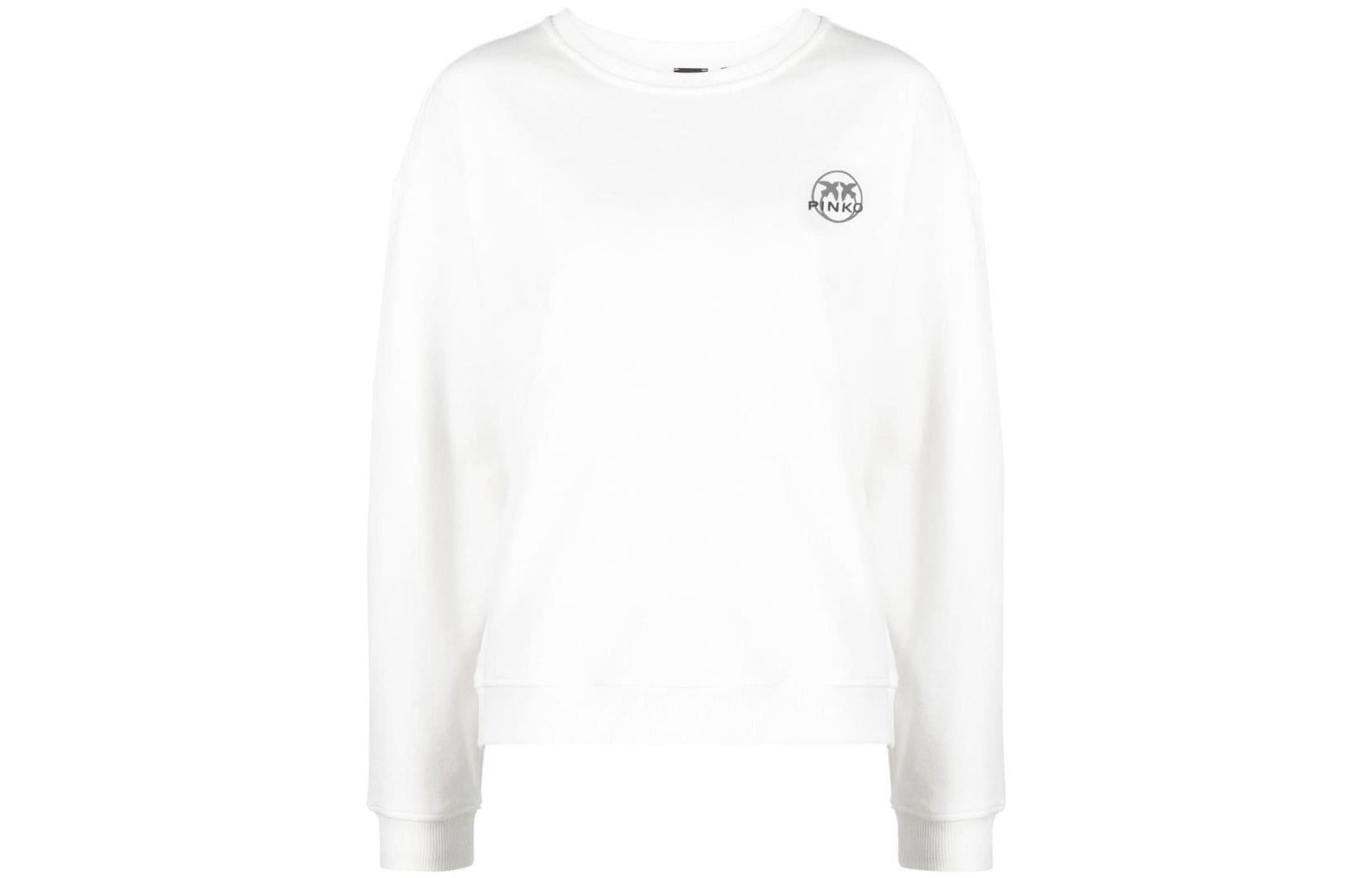 (Women) PINKO SS23  White Crewneck Sweatshirt with Solid Logo Print 100352-A0KN-Z07
