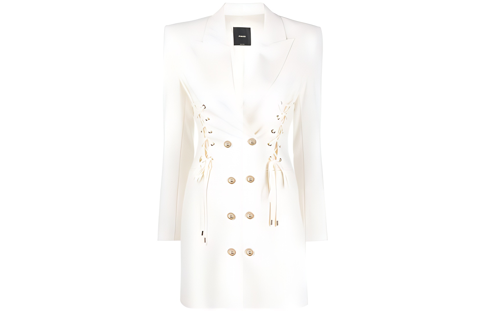 (Women) PINKO SS23  White Double-Breasted Belted Long-Sleeve Dress. 100261A0HP-N96