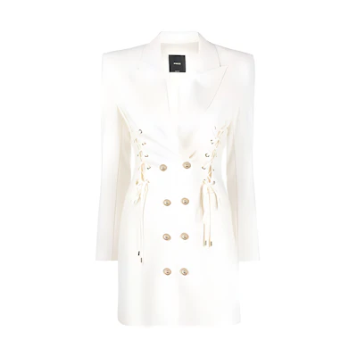 (Women) PINKO SS23 White Double-Breasted Belted Long-Sleeve Dress. 100261A0HP-N96