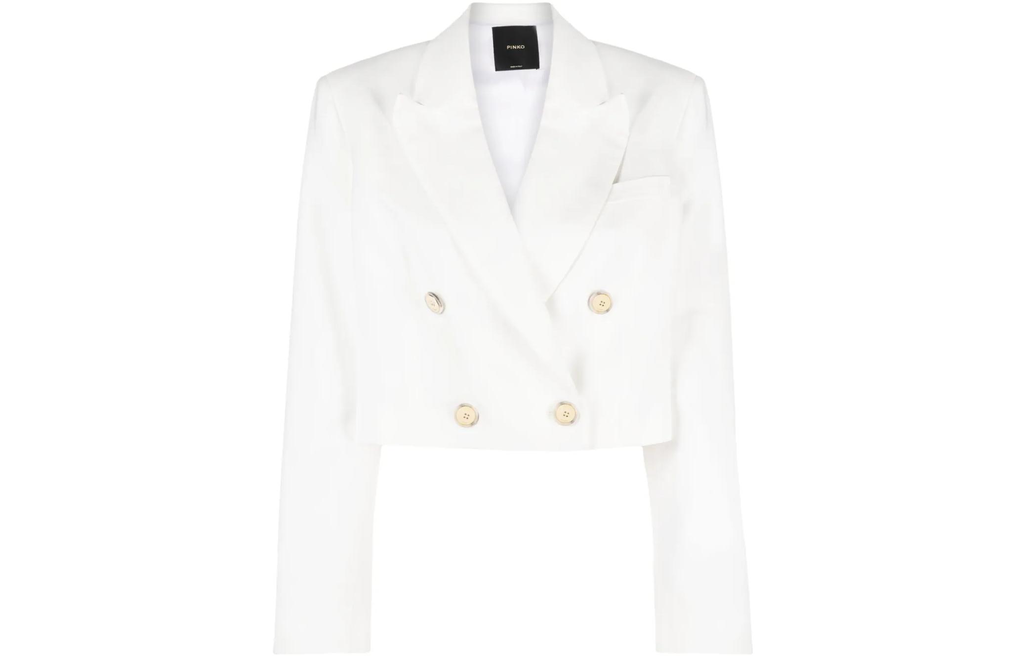 Order (W) PINKO SS23 Blazer Crop Putih Double-Breasted. 100951A0IN-Z07