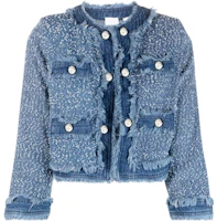 (Women) Pinko SS23 Blue Solid Trim Round Neck Jacket 100404A0I3-EEA (Women) Pinko SS23 Blue Solid Trim Round Neck Jacket 100404A0I3-EEA