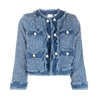 (Women) Pinko SS23 Blue Solid Trim Round Neck Jacket 100404A0I3-EEA