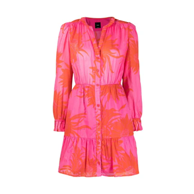 (Women) PINKO SS23 Floral Print Long Sleeve Shirt Dress Women’s Pink. 100766A0NQ-NR1