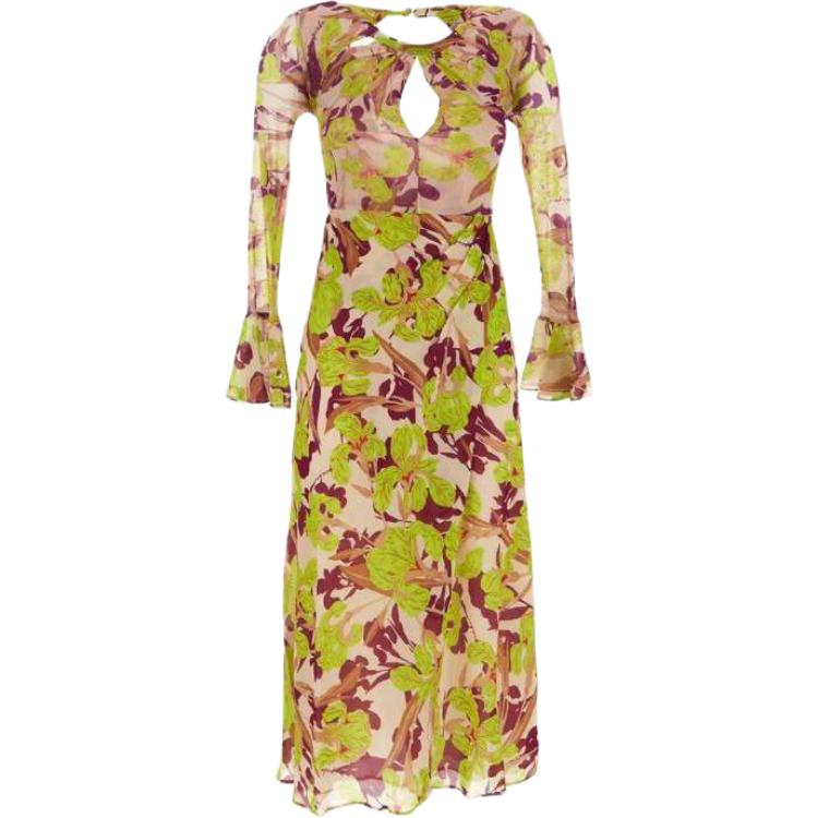 (Women) PINKO SS23 Floral Print Ruched Midi Long-Sleeve Dress Multicolor - Women. 101834A154-CS4