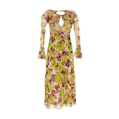 (Women) PINKO SS23 Floral Print Ruched Midi Long-Sleeve Dress Multicolor - Women. 101834A154-CS4