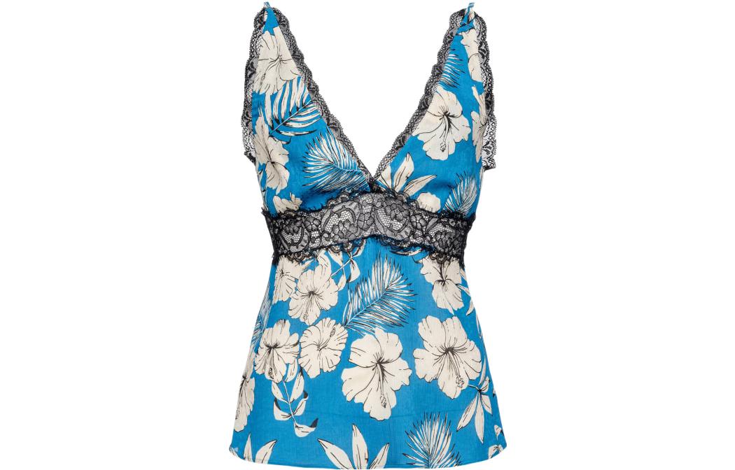 (Women) PINKO SS23 Floral Print V-Neck Cami Tank Top Women Blue 101087-A0OF-TBN