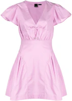 (Women) PINKO SS23 Pink V-Neck Ruched Short-Sleeve Dress for Women. 100949Y6VW-Y34 (Women) PINKO SS23 Pink V-Neck Ruched Short-Sleeve Dress for Women. 100949Y6VW-Y34