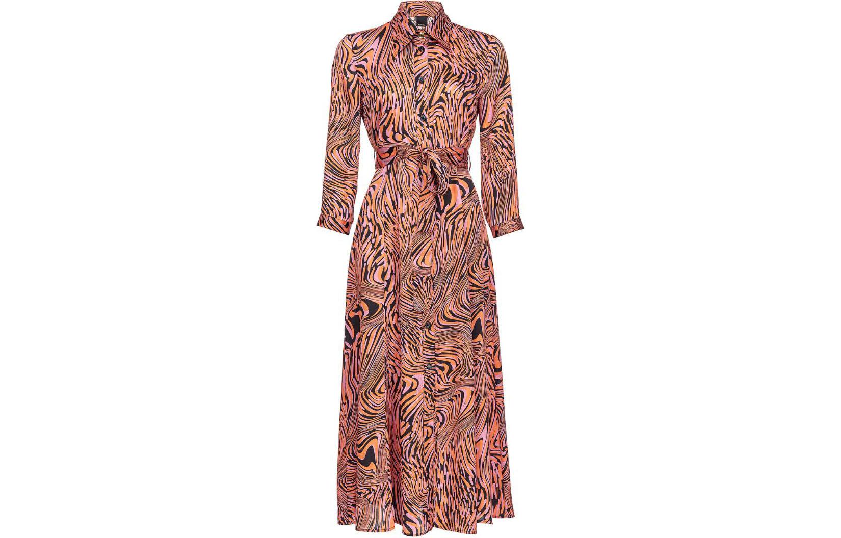 Order (W) PINKO SS24 抽象印花粉色长袖中长款腰带连衣裙 102834A1KD-ZP1