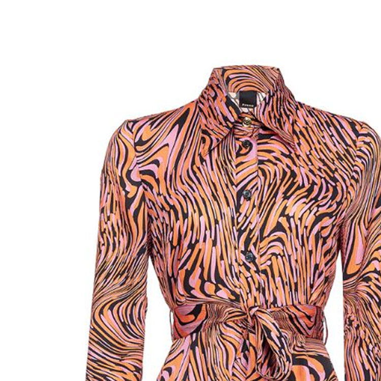 Shop (W) PINKO SS24 抽象印花粉色长袖中长款腰带连衣裙 102834A1KD-ZP1