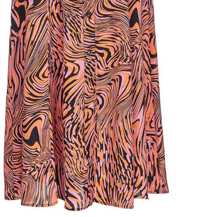 Sizing (W) PINKO SS24 抽象印花粉色长袖中长款腰带连衣裙 102834A1KD-ZP1