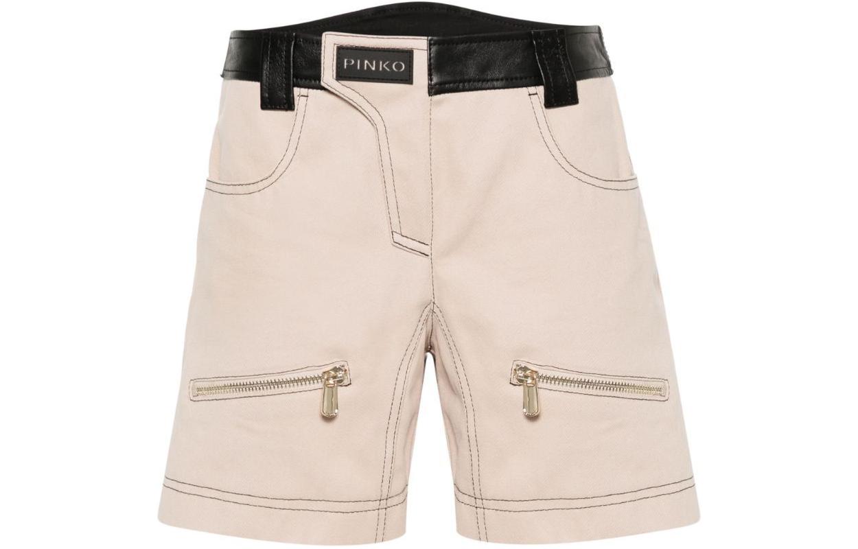 Order (W) PINKO SS24 米色中腰寬鬆直筒皮短褲 103029A1NH-CZ9