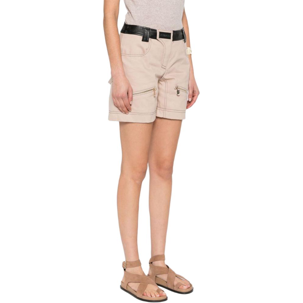 Purchase (W) PINKO SS24 米色中腰寬鬆直筒皮短褲 103029A1NH-CZ9