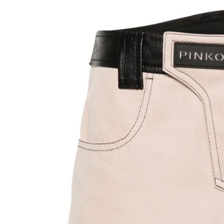 Sizing (W) PINKO SS24 米色中腰寬鬆直筒皮短褲 103029A1NH-CZ9