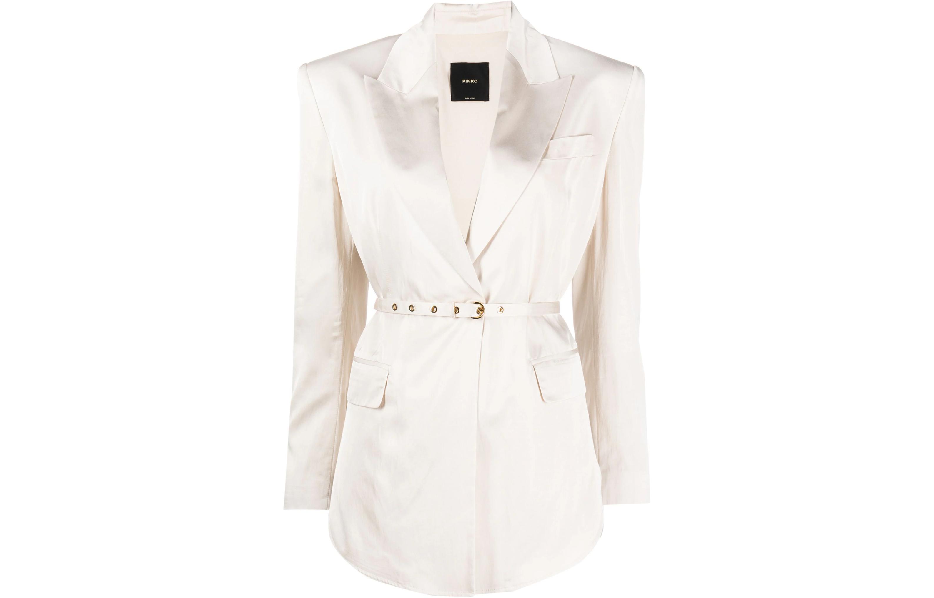 (Women) PINKO SS24  Beige Single-Breasted Long Sleeve Blazer. 103567A1U1-P97