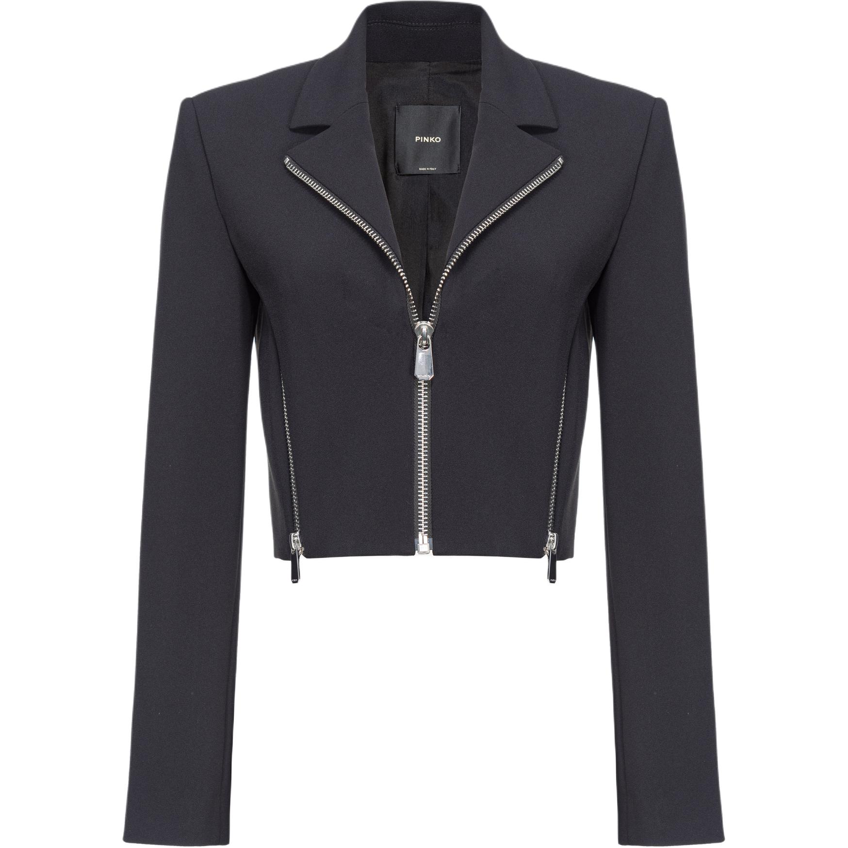 Order (W) PINKO SS24 黑色純色設計短版長袖夾克。 104067A20A-Z99