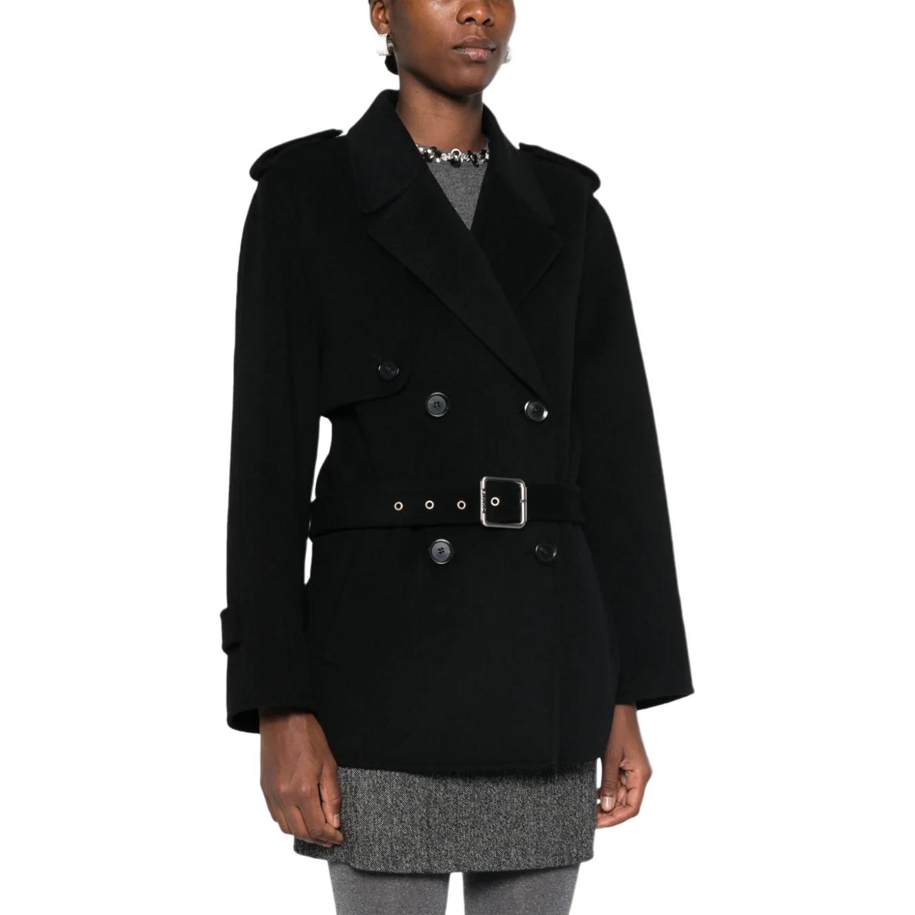 Shop (W) 핑코 SS24 블랙 더블 브레스티드 벨티드 롱코트 103820Y27P-Z99